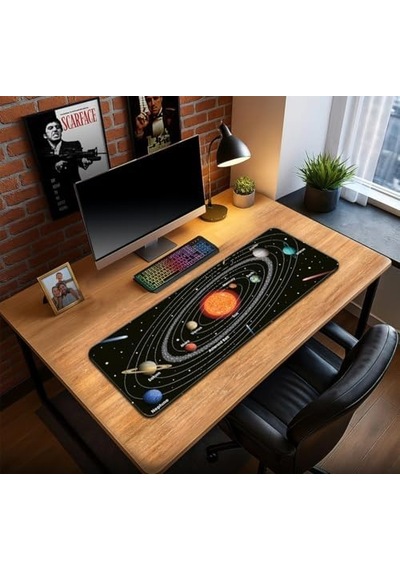 Güneş Sistemi Ve Gezegenler Oyun Gaming Klavye Mouse Pad Masa Matı 70x30cm Kaymaz Kauçuk Taban Dikişli Kenar