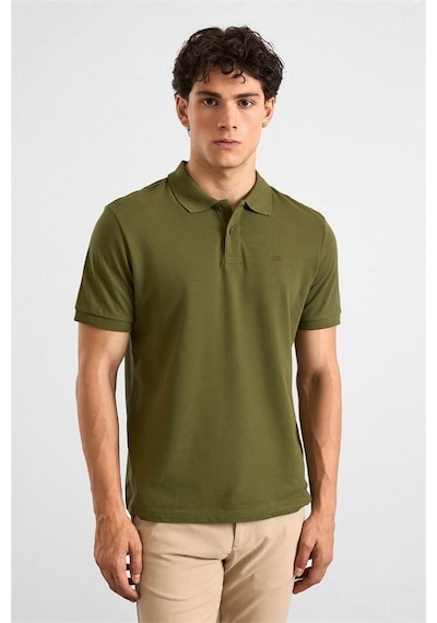 Süvari Haki Regular Düz Baskısız Pike Düğmeli Polo Yaka Tişört Ts1014000471-yh1