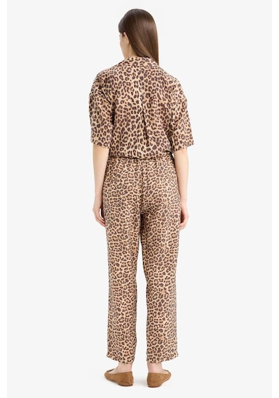 DeFacto Carrot Fit Leopar Desenli Modal Kumaş Pantolon Çift Cepli Yüksek Bel Düz Paça E6360AX25SPBN226
