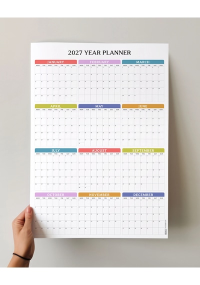 2026-2027 Akademik Yıl Planlayıcı Duvar Takvimi Eylül 2026 - Ağustos 2027 Pastel Renkli Yıllık P Çok Renkli