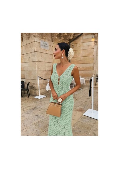 Butik İstanbul Kadın Askılı V Yakalı Uzun Triko Elbise Siyah