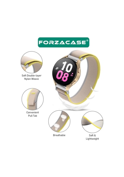 Forzacase Samsung Galaxy Uyumlu Watch Active 2 40mm İçin Cırtlı Hasır Kumaş Kordon Kayış - Fc604 Sarı