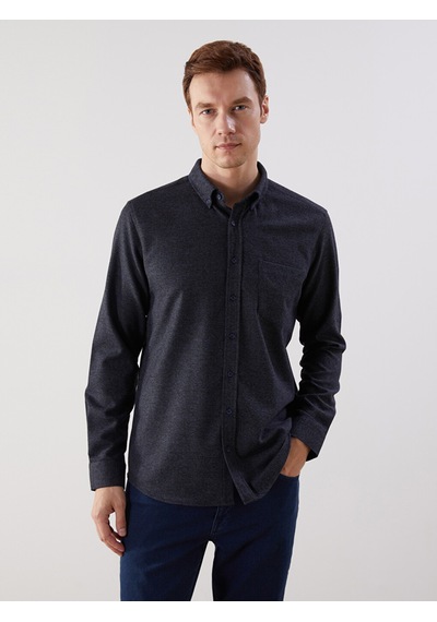 Lcwaıkıkı Classic Lacivert Regular Fit Armürlü Cepli Erkek Gömlek