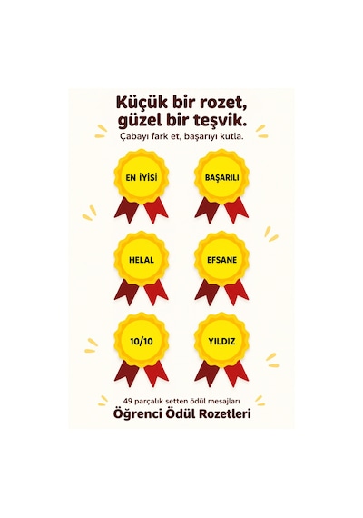 49 Adet Öğrenci Ödül Rozet Sticker Seti Motivasyon & Başarı Etiketi Parlak Baskı Çok Renkli