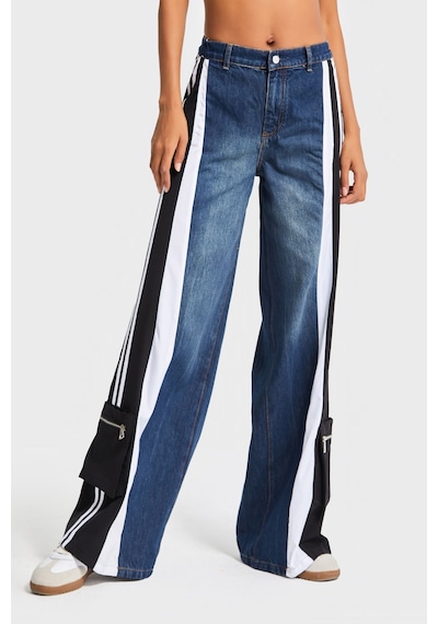 it's basic Kadın Kot Rengi Parçalı Kumaş Bol Kesim Özel Tasarım Denim Jean Mavi