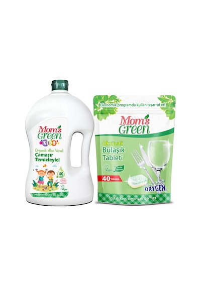 Mom's Green Çocuk Organik Çamaşır Temizleyici 1500 ML + Bulaşık Makinesi Tableti 40 Tablet