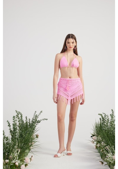 Holly Lolly Desenli Bağlamalı Yazlık Alt Üst Chacha Triko Takım Pembe