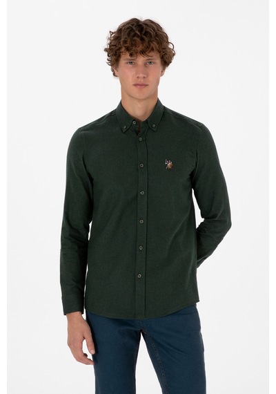 U.S. Polo Assn. Erkek Koyu Yeşil Uzun Kollu Basic Gömlek 50307686-VR079
