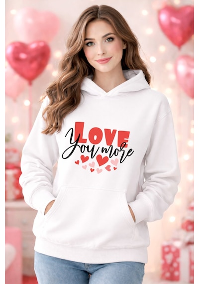 Stil X Sevgililer Gününe Özel, Kapüşonlu Kadın Sweatshırt, Valentıne's Day Beyaz-14