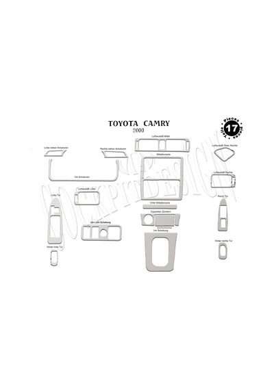 Toyota Camry Torpido Kaplama 2000-2002 17 Parça Alüminyum
