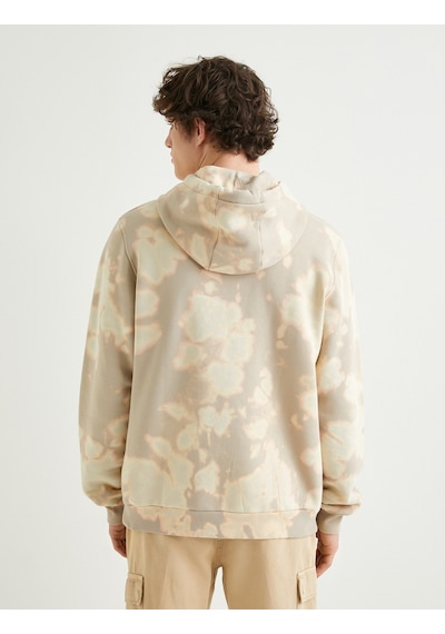 Koton Kapşonlu Sweatshirt Soyut Baskılı Uzun Kollu Bej Desenli 4sam70140mk Ekru