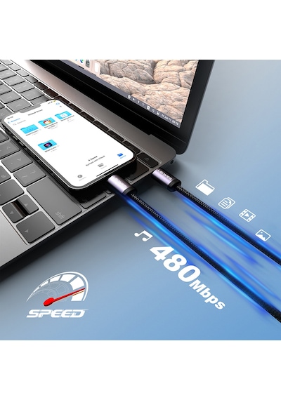 Lenyes Lc537 Type-c To Lightning Hızlı Şarj Özellikli Örgülü Data Ve Şarj Kablosu 27w 1m Siyah