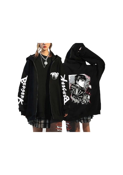 Tarzsokak Berserk Fermuarlı Kapşonlu Hoodie Mod458 14933 Siyah