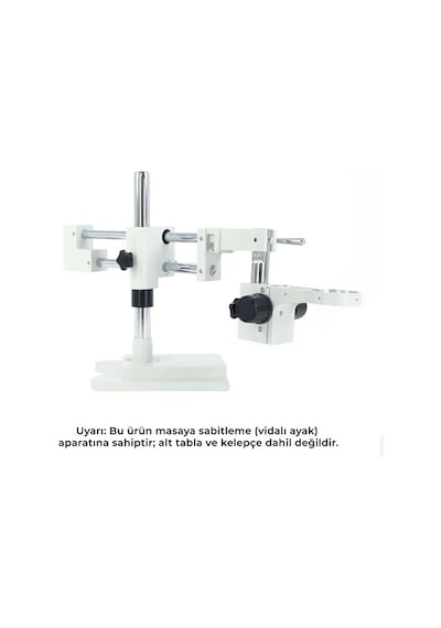 Szm Kelepçesiz Masaya Vidalı Mikroskop Stand Beyaz - Çift Kollu Hareketli Bom Stand Ø76mm Tutucu / 380mm Sütun
