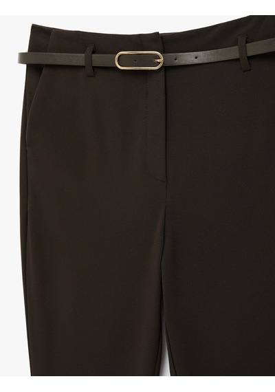 Koton Slim Fit Normal Bel Kemerli İspanyol Paça Pantolon Kahverengi 6sak40149uw Kahve
