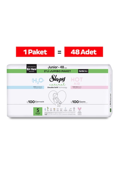 Sleepy Natural Double Soft Avantajlı Mega Paket Bebek Bezi 5 Numara Junior 48 Adet