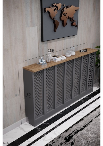 Dekoratif Petek Kaplama Modern Kalorifer Peteği Gizleme Ünitesi 11 Desen 9 Renk İç Ölçü 136 Cm Dış Ölçü 140 Cm Petek 136 Antrasit Üstü Çam D3