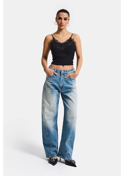 it's basic Kadın T.kot Rengi 4s6-32 Mid Rise Baggy Barrel Komfort Kumaş Denim Jean