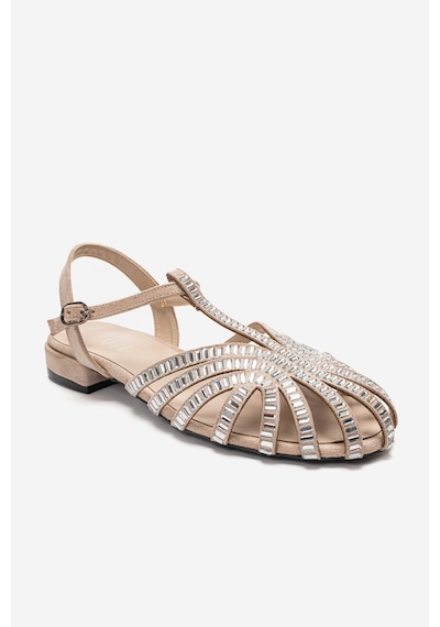 Luvishoes Lavına Bej Süet Taşlı Kadın Sandalet