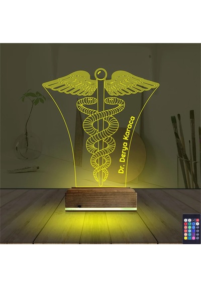Luvivia Doktor Tıp Logo Kişiye Özel 3d Lamba - Masa Gece Lambası V1 Şeffaf