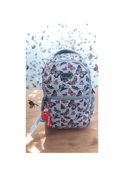 Butterflies Kelebekler Desenli Okul Çantası Ve Beslenme Çantası Maskot Anahtarlık Hediyeli Çok Renkli
