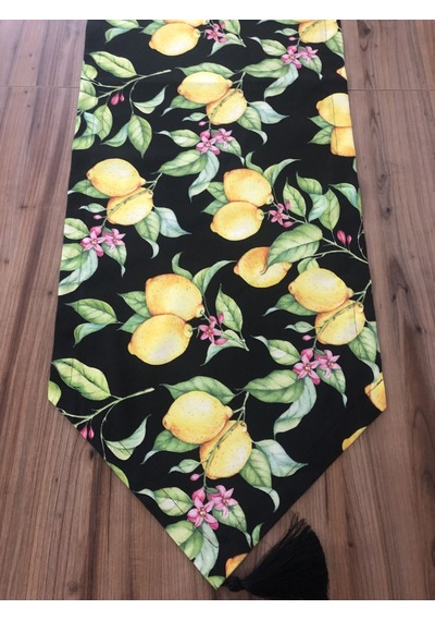 Siyah Zemin Limon Desenli Runner Çok Renkli