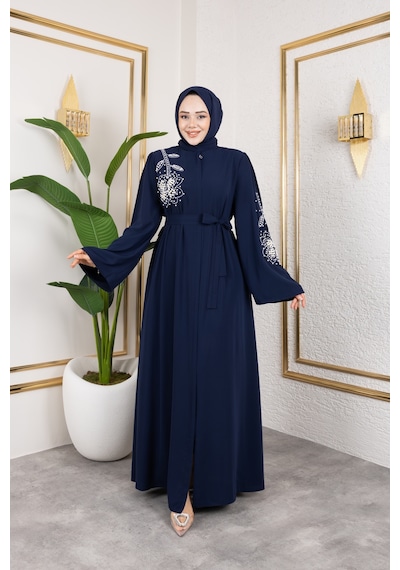 Nevayla Moda İnci Detaylı Ferace - Lacivert / F0141 Lacivert