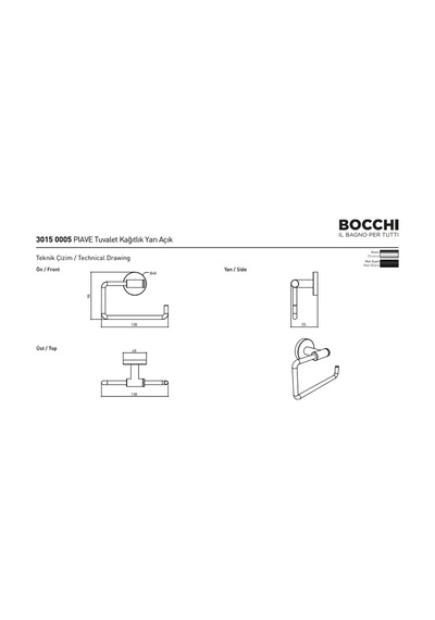 Bocchi Piave Tuvalet Kağıtlık Yarı Açık Mat Siyah 3015-0005-ab Krom