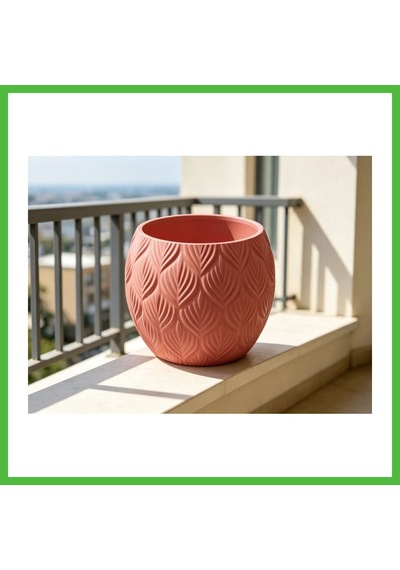 Vaveni 3d Baskı Yapraklı Desenli Yuvarlak Saksı Tepsili Süzdürmeli Bitki Saksısı 15 Cm Dekoratif Çiçek - Kırmızı Arz