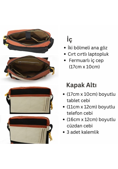 Cappadocia Vintage 4009 Omuz Postacı Siyah Krem 15.6 Laptop Çanta Siyah - Altın