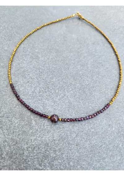 Doğaltaş Lal Ve Hematit Taşı Minimal Kolye Bordo