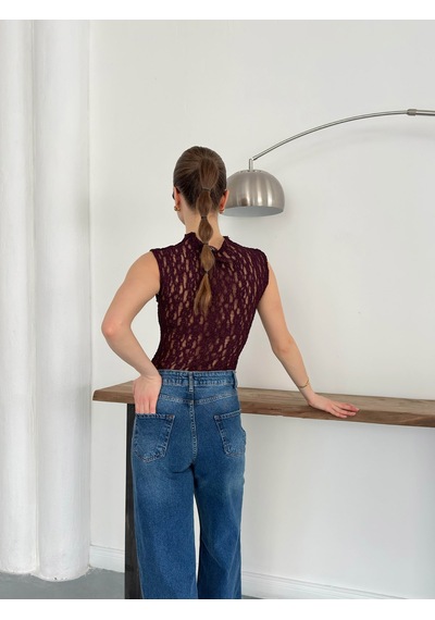 Verymoda Sıfır Kol Dantel Bluz D2750 Bordo