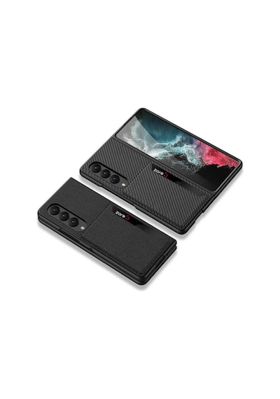 Samsung Uyumlu Galaxy Z Fold 4 Kılıf Kartlıklı Karbon Korumalı Kapak Siyah