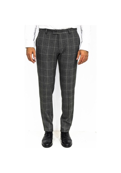 Wessi Kare Desenli Slim Fit Füme Erkek Pantolon Füme