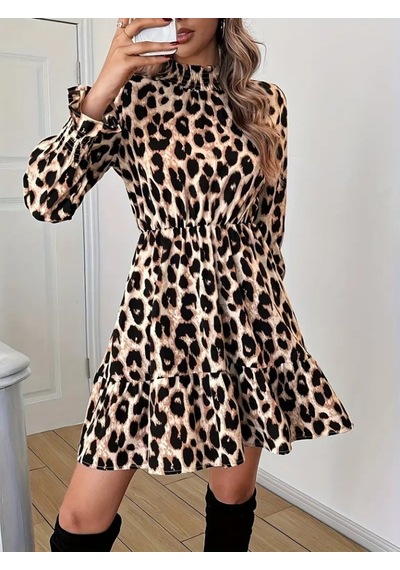 Efnaz Style Kadın Uzun Kollu Yarı Balıkçı Yaka Leopar Desenli Modal Mini Elbise Efnaz Style Kadın Uzun Kollu Yarı Balıkçı Yaka Leopar Desenli Modal Mini Elbise