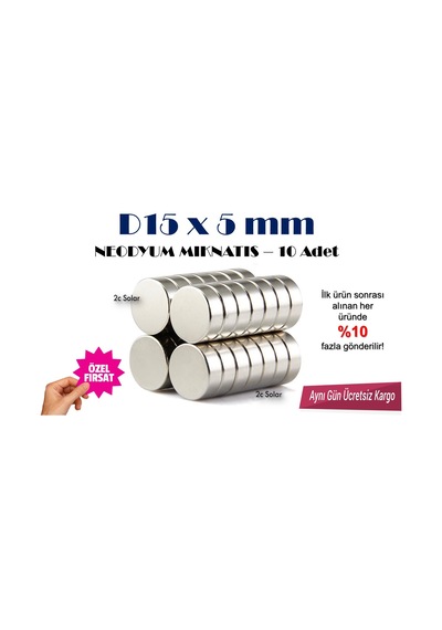 Neodyum Mıknatıs Neodyum Magnet D15X5Mm 10Adet Kalem Pile Uygun