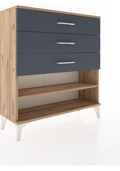 Arges Şifonyer Tek Raflı 3 Çekmeceli 88x30x96 Çam-antrasit Atlas Çam