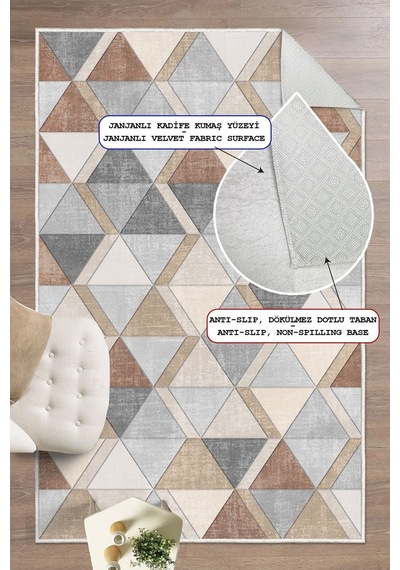 Geometrik Desen Dijital Baskılı Dekoratif Kaymaz Taban Yıkanabilir Halı Salon Oturma Odası Halısı Yolluk Kahverengi