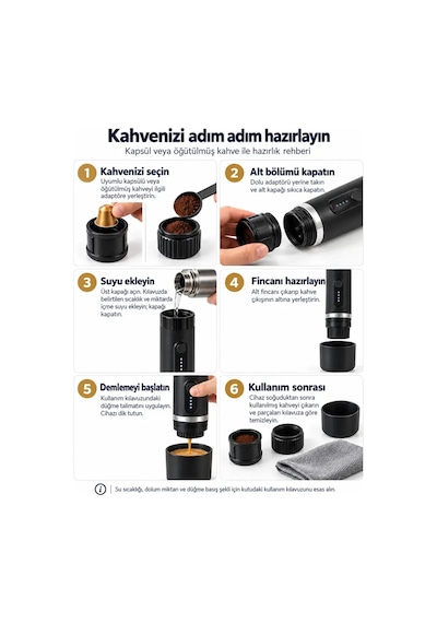 Taşınabilir Şarjlı Espresso Makinesi Kapsül Ve Öğütülmüş Kahve Uyumlu Özel Taşıma Çantalı