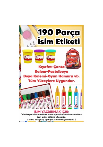 Okul Etiketi Kalem Defter Etiketi Batman Özel Isim Yazılabilen Etiket 190 Adet