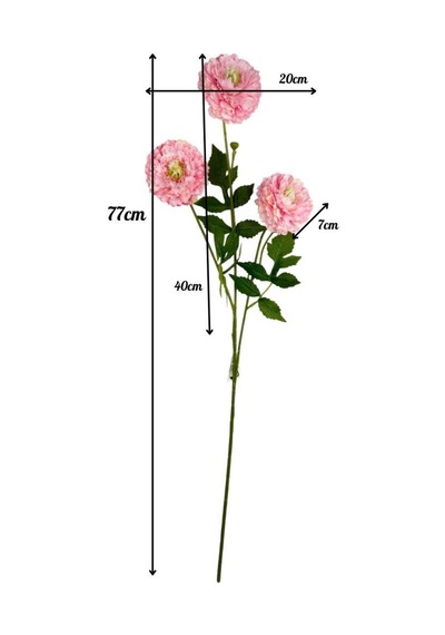 Yapay Çiçek Kasımpatı Pembe Uzun Dal 3 Çiçekli 77cm