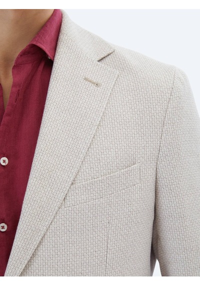 Kip Somon Desenli Modern Fit Keten Karışımlı Ceket Somon