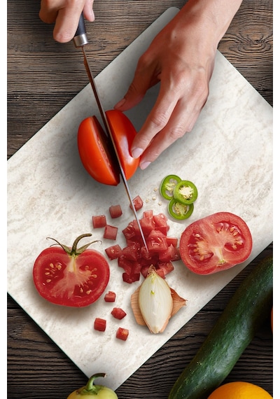 Decomar Mermer Desenli Cam Kesme Tahtası Ve Sunumluk 25 X 35 Cm Çok Renkli