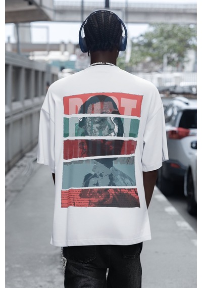 Tasarım Post Malone Sırt Baskılı Unisex Oversize Şarkıcı Tişört Beyaz