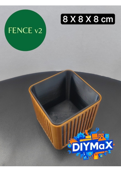 Fence V2 İç İçe Geçmeli 2 Parça Saksı & Organizer 8x8x8 Cm Modern Siyah - Gold