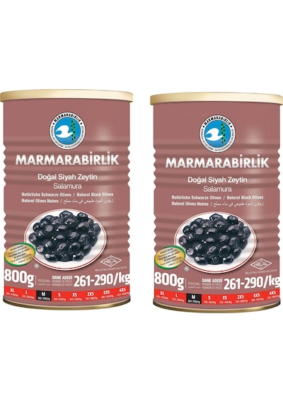 Marmarabirlik Doğal Salamura Zeytin 800 Gr Teneke M Boy 261-290 X 2 Adet