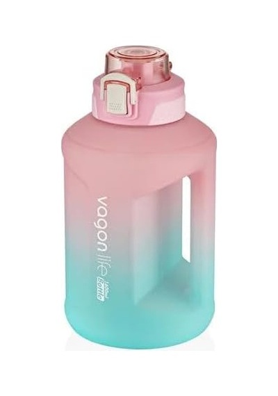 Vagonlife 1600ml Çift Renk Taşıma Askılı Ve Kulplu Motivasyon Su Matarası Sticker Hediyeli Pembe-turkuaz Genel