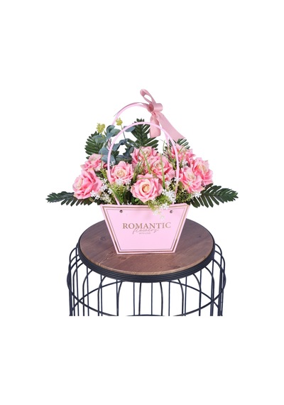 Yapay Çiçek Sitesi Yapay Çiçekli Romantic Çantalı Aranjman Model 29 Pembe