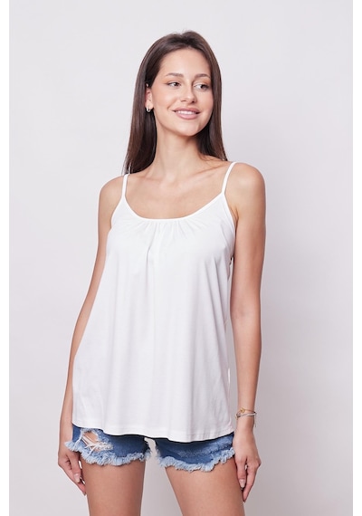Jument Kadın Span Karışımlı Şık Kumaş İp Askılı Önü Büzgülü Ayar Askılı T-shirt Bluz-beyaz Beyaz