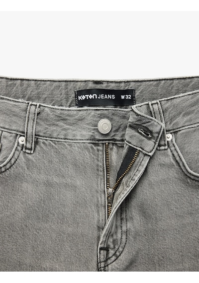 Koton Pamuklu Straight Fit Cepli Bermuda Jean Şort Gri 6sam40310nd